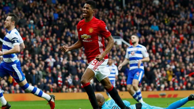 Striker Manchester United, Marcus Rashford rayakan gol