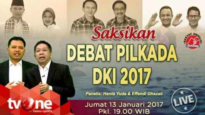 Siaran langsung debat kandidat peserta PIlkada DKI 2017 yang ditayangkan di tvOne, Jumat (13/1/2017)