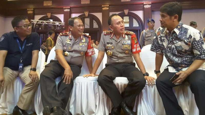 Kapolda Metro Jaya, Inspektur Jenderal M. Iriawan, dan Wakapolda Brigadir Jenderal Suntana di Hotel Bidakara, Jakarta Selatan, Jumat, 13 Januari 2017.
