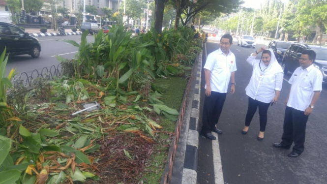 Wali Kota Semarang, Hendrar Prihadi, pantau taman kota Semarang yang rusak, Rabu, 18 Januari 2017.