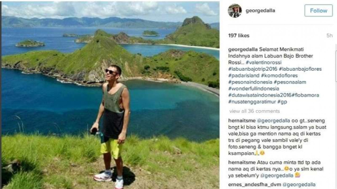  Valentino Rossi, sedang menikmati liburan di Pulau Padar Kabupaten Labuan Bajo Nusa Tenggara Timur, Selasa (24/1/2017)