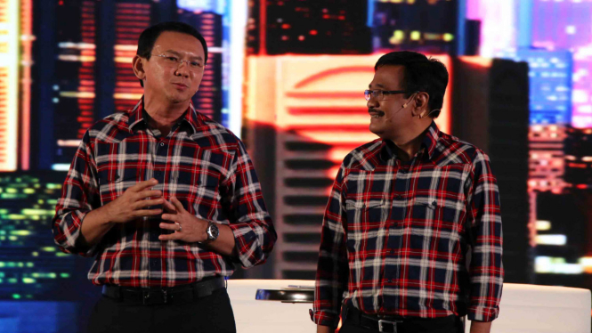 Pasangan Basuki Tjahaja Purnama dan Djarot Saiful Hidayat saat debat kedua Pilkada DKI, Jumat, 27 Januari 2017.