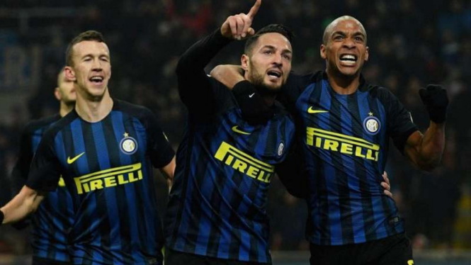 Pemain Inter Milan rayakan gol Joao Mario