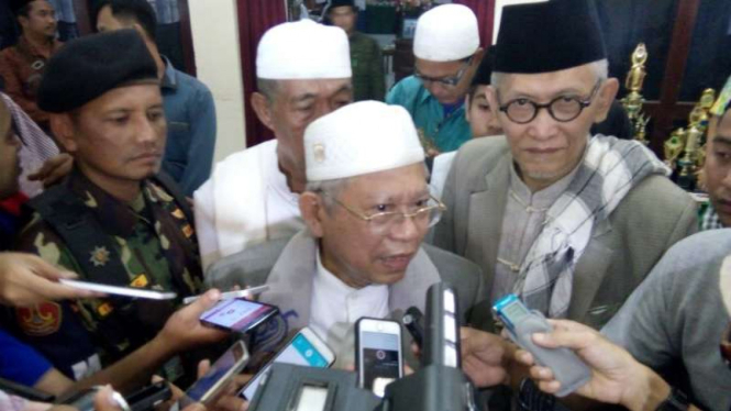 Rais Aam NU sekaligus Ketua Umum MUI, Ma'ruf Amin, di Pesantren An-Nawawi, Kecamatan Tanara, Kabupaten Serang, Banten, pada Rabu, 8 Februari 2017.