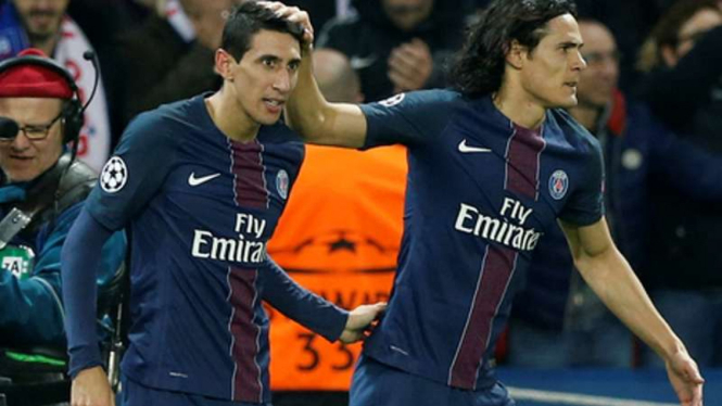 Dua bintang PSG, Angel Di Maria dan Edinson Cavani