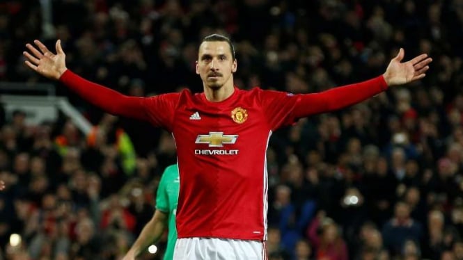 Pemain Manchester United, Zlatan Ibrahimovic, rayakan gol