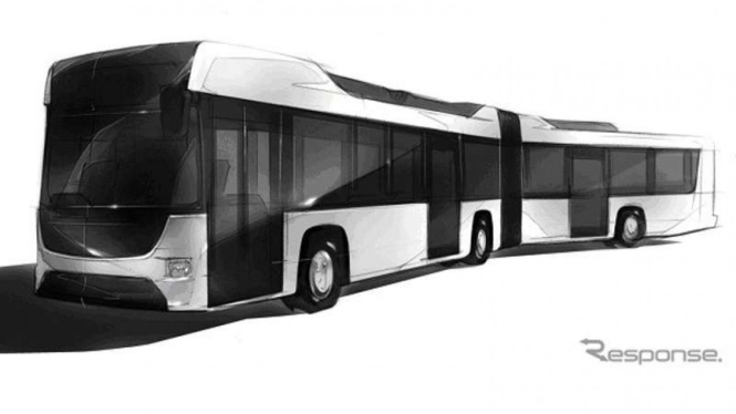 Sketsa bus hibrida kolaborasi Hino dan Isuzu.
