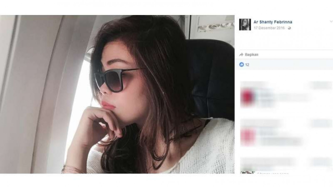 Akun facebook milik Siti Aisyah menggunakan nama Ar Shanty Febrinna, mengunggah foto terakhir pada 17 Desember 2016.