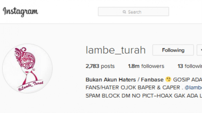 Akun Instagram Lambe Turah.