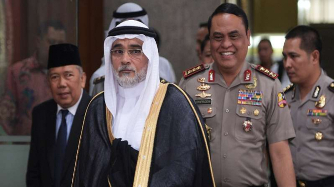 Duta Besar Arab Saudi untuk Indonesia, Usamah bin Mohammed Abdullah Al Shuaibi, di Mabes Polri beberapa waktu lalu. 