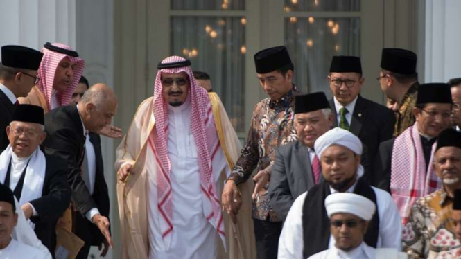 Raja Arab Saudi, Salman bin Abdul Aziz al-Saud, saat bertemu para ulama dan cendekiawan Islam Indonesia di Istana Negara, 2 Maret 2017.