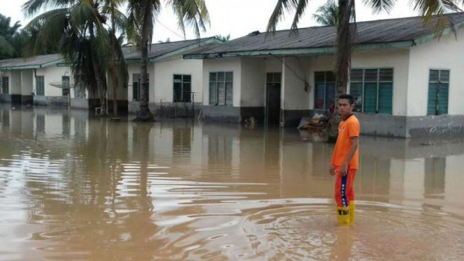 Banjir di Kabupaten Musi Banyuasin, Sumatera Selatan, pada Selasa, 7 Maret 2017.