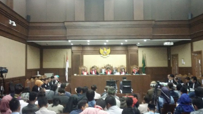 Suasana sidang kasus korupsi e-KTP di Pengadilan Tipikor Jakarta.