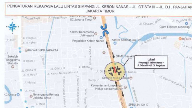 Peta penutupan Jalan Kebon Nanas, Jakarta Timur