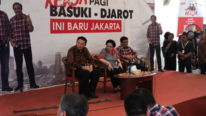 Megawati Soekarnoputri bersama Ahok-Djarot, Rabu, 15 Maret 2017.