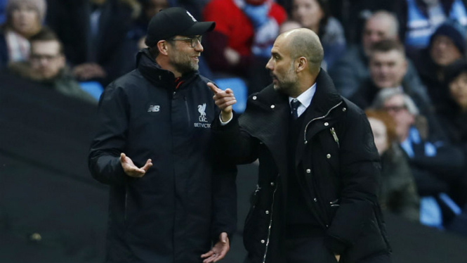 Manajer Liverpool, Juergen Klopp, dan Pep Guardiola