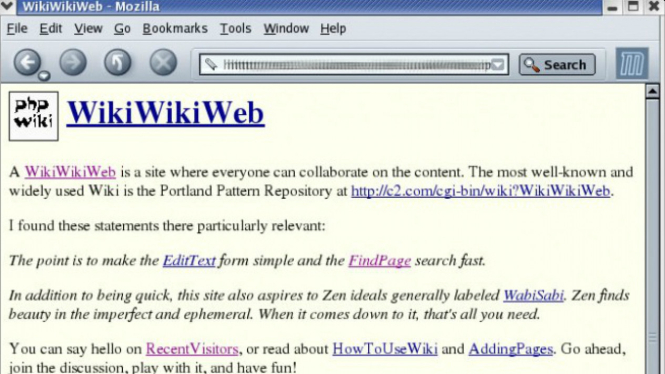 Tangkapan layar WikiWikiWeb