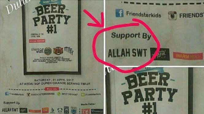 Poster Beer Party dengan menuliskan Allah SWT sebagai sponsornya
