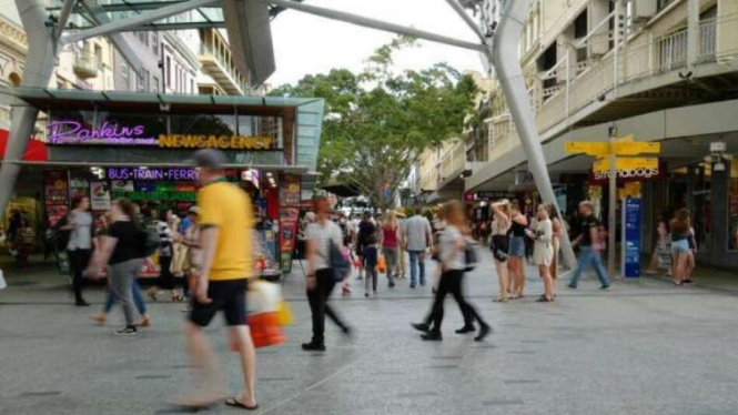 Kawasan Queen Street Mall, Brisbane, Quensland, Australia