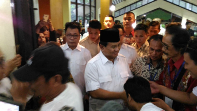 Ketua umum Partai Gerindra Prabowo Subianto hadiri deklarasi untuk Anies-Sandi, Selasa, 11 April 2017.