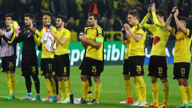 Pemain Borussia Dortmund usai melakoni laga kontra AS Monaco