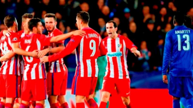 Pemain Atletico Madrid rayakan kelolosan tim mereka ke semifinal Liga Champions 2017.