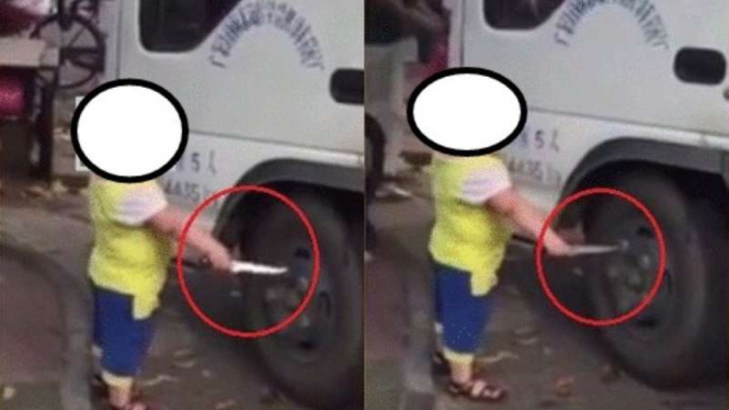 Aksi bocah kecil ancam sopir truk di Tiongkok.