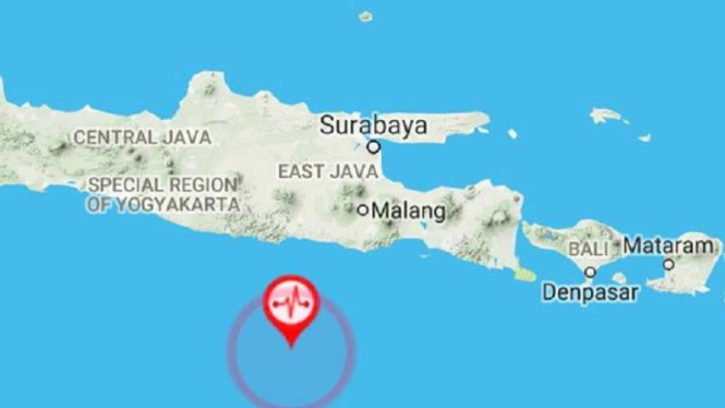 Lokasi gempa bumi Kabupaten Tulungagung, Jawa Timur.