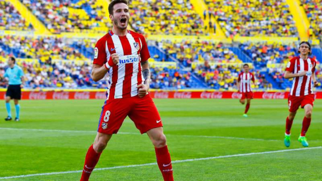 Gelandang Atletico Madrid, Saul Niguez rayakan gol
