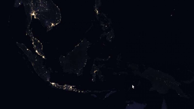 Tampilan citra satelit Indonesia saat malam hari.