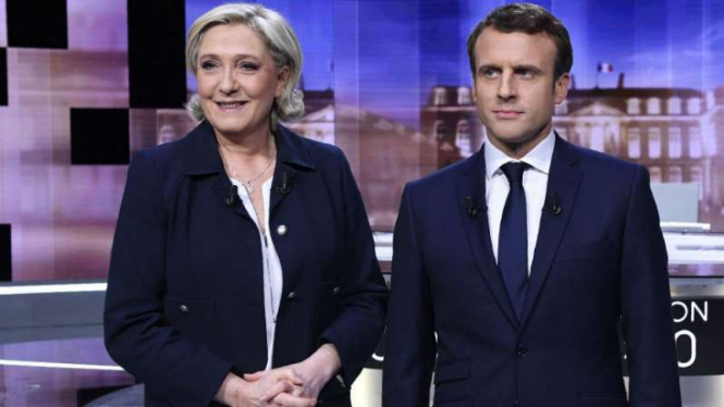 Capres Prancis Marine Le Pen (kiri) dan Emmanuel Macron (kanan).
