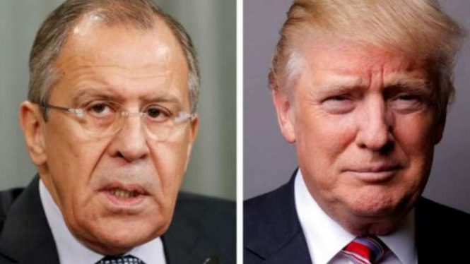 Presiden AS, Donald Trump, (kanan) diketahui menyambut kunjungan Menlu Rusia , Sergei Lavrov, di kantornya pekan lalu.