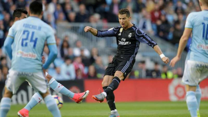 Bintang Real Madrid, Cristiano Ronaldo saat melawan Celta Vigo