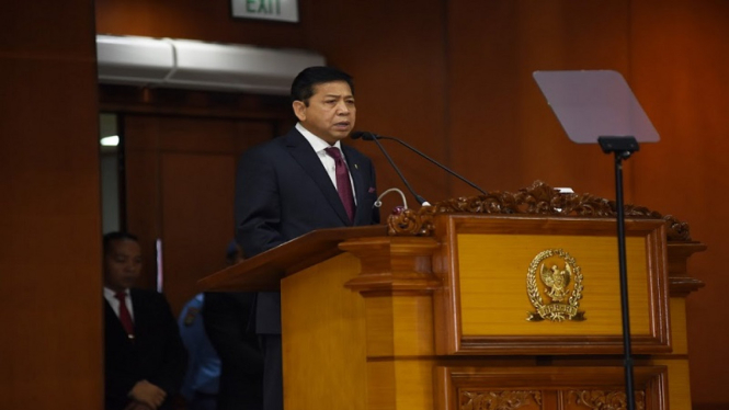 Ketua DPR RI Setya Novanto menyampaikan Pidato Pembukaan Masa Persidangan V 