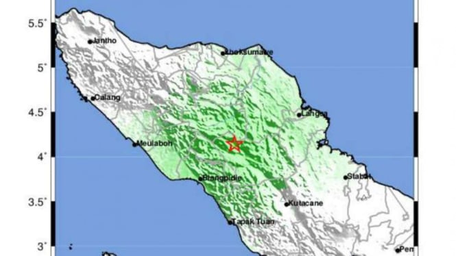 Ilustrasi lokasi gempa darat Aceh.