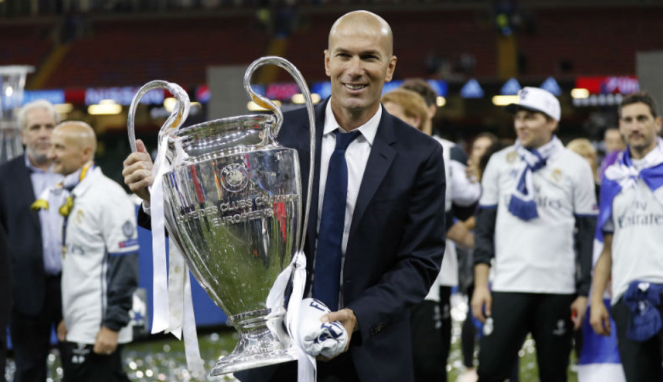 Pelatih Real Madrid, Zinedine Zidane, usai juara Liga Champions.