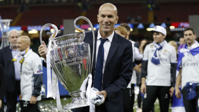 Pelatih Real Madrid, Zinedine Zidane, usai juara Liga Champions.