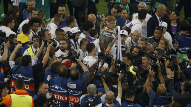 Real Madrid saat merayakan juara Liga Champions.