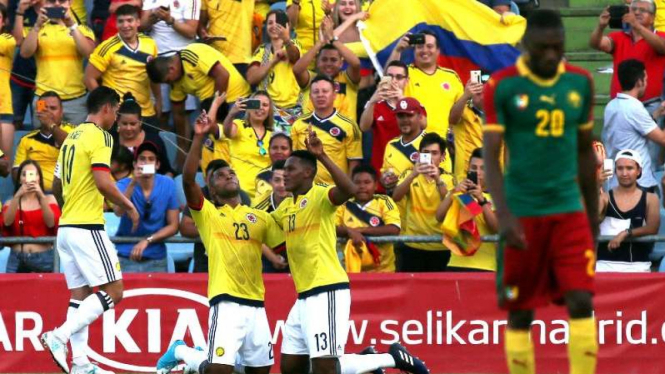 Selebrasi kemenangan para pemain Kolombia