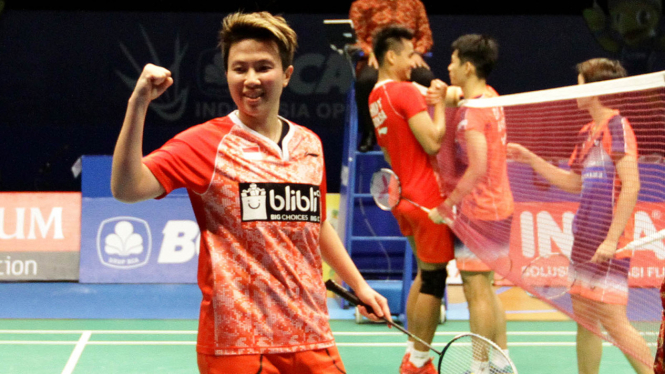 Ekspresi kemenangan Liliyana Natsir