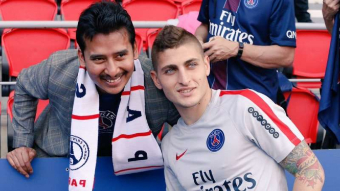 Gelandang Paris Saint-Germain (PSG), Marco Verratti (kanan)