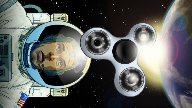 Ilustrasi fidget spinner dimainkan di luar angkasa