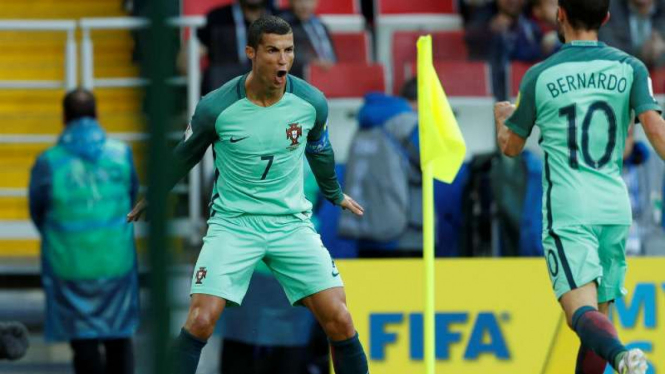 Pemain Portugal, Cristiano Ronaldo rayakan gol
