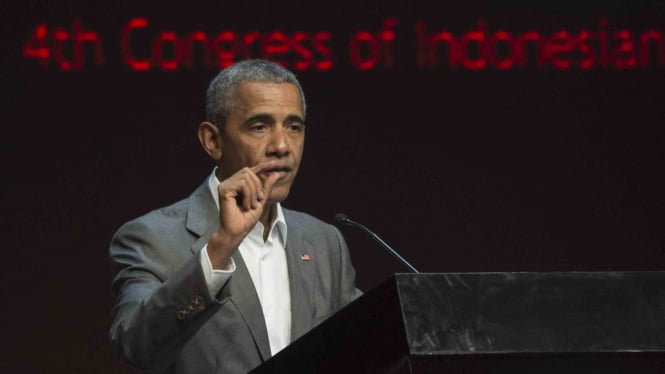 Mantan Presiden AS Barack Obama saat menghadiri Kongres Diaspora Indonesia.