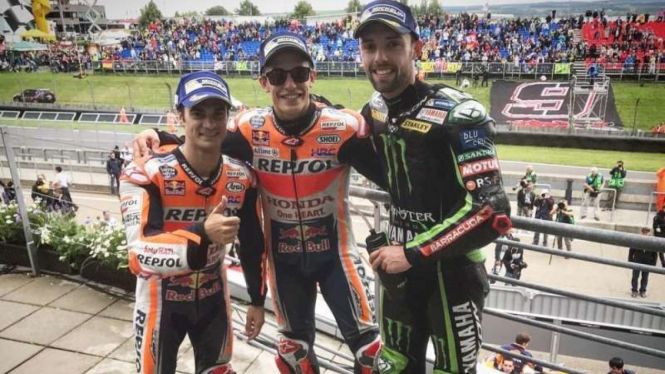 Dani Pedrosa, Marc Marquez, dan Jonas Folger di MotoGP Jerman
