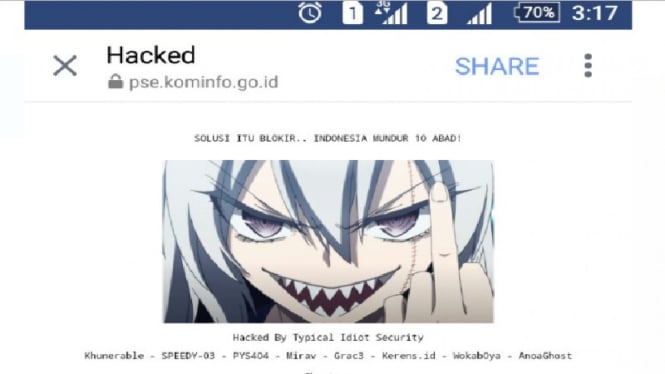 Tampilan sub channel website Kominfo kena deface