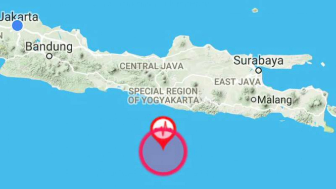 Gempa bumi 5,1 SR yang terjadi di laut dengan kedalaman 10 kilometer di wilayah Gunungkidul Yogyakarta, Kamis (20/7/2017)