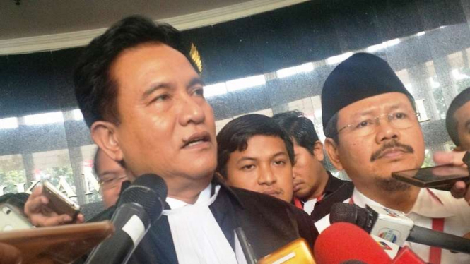 Kuasa hukum HTI, Yusril Ihza Mahendra, di Mahkamah Konstitusi.  