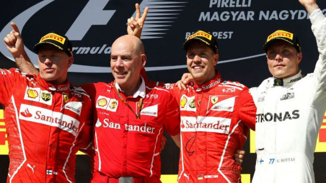 Sebastian Vettel, Kimi Raikkonen, dan Valtteri Bottas naik podium di GP Hungaria