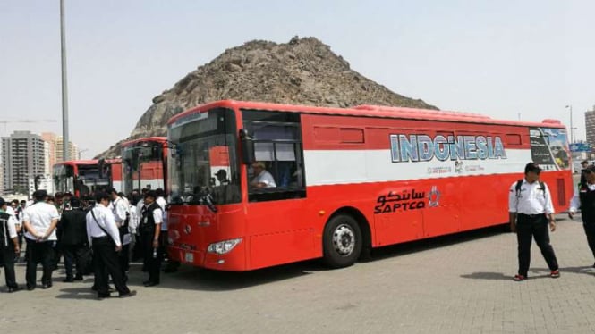 Bus salawat untuk jemaah haji saat berada di Kota Mekah.
